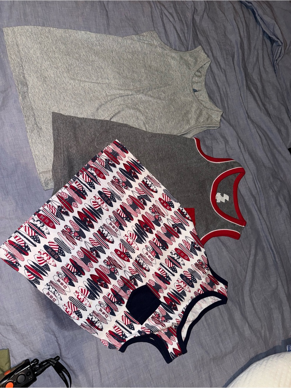 Kids 3-Pack Tank Tops - Gray, Dark Gray & Red/White Pattern